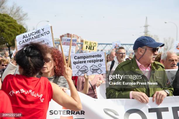 Several people during a demonstration by the residents of Aluche and Campamento, on 17 March, 2024 in Madrid, Spain. The neighborhood associations of...