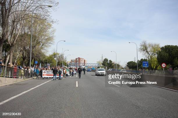 Dozens of people during a demonstration by the residents of Aluche and Campamento, on 17 March, 2024 in Madrid, Spain. The neighborhood associations...