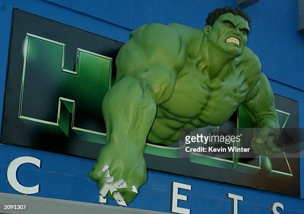 Hulk statuette above the box office for the world premiere of the movie "The Hulk" at Universal Studios on June 17, 2003 in Universal City,...