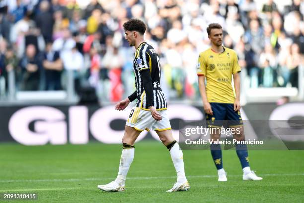 Dusan Vlahovic of Juventus leaves the pitch after receiving a red card during the Serie A TIM match between Juventus and Genoa CFC at Allianz Stadium...