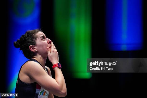 March 17: Carolina Marin of Spain celebrates the victory in the Women's Single Final match against Akane Yamaguchi of Japan during day six of the...