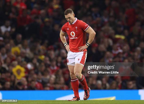 George North of Wales looks on in his last appearance for Wales during of the Guinness Six Nations 2024 match between Wales and Italy at Principality...