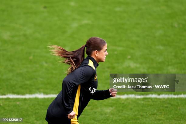 Summer Holmes of Wolverhampton Wanderers warms up ahead of the FAWNL Northern Premier Division match between Wolverhampton Wanderers Women and...