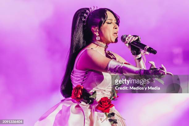 Denisse Guerrero singer of Belanova performs during the first day of Vive Latino 2024 festival at Autodromo Hermanos Rodriguez on March 16, 2024 in...