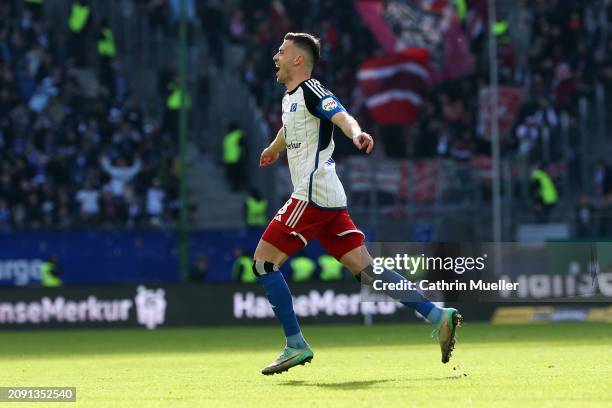 Laszlo Benes of Hamburger SV celebrates scoring his team's second goal during the Second Bundesliga match between Hamburger SV and SV Wehen Wiesbaden...