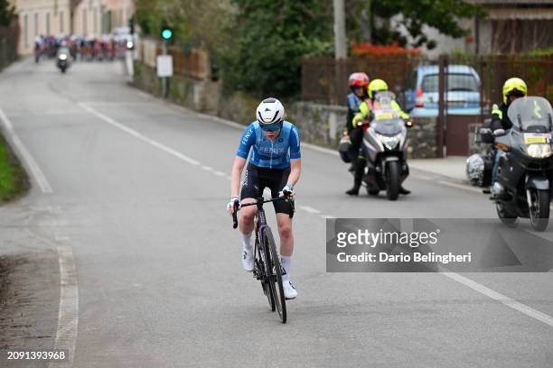 Puck Pieterse of The Netherlands and Team Fenix-Deceuninck - UCI Women's WorldTour young blue jersey competes in the breakaway during the 25th Trofeo...