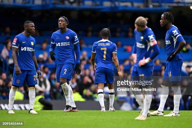 Raheem Sterling of Chelsea leaves the pitch as he is substituted off during the Emirates FA Cup Quarter Final between Chelsea FC and Leicester City...