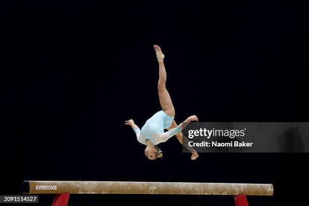 Charlotte Booth of Park Wrekin School of Gymnastics competes in balance beam during the Women's Artistic Senior - Apparatus Final on day four of the...