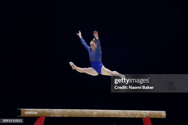 Abigail Martin of South Devon School of Gymnastics competes in balance beam during the Women's Artistic Senior - Apparatus Final on day four of the...