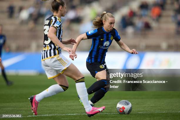 Henrietta Csiszar of FC Internazionale in action during the Serie A Women playoff match between FC Internazionale and Juventus at Arena Civica Gianni...