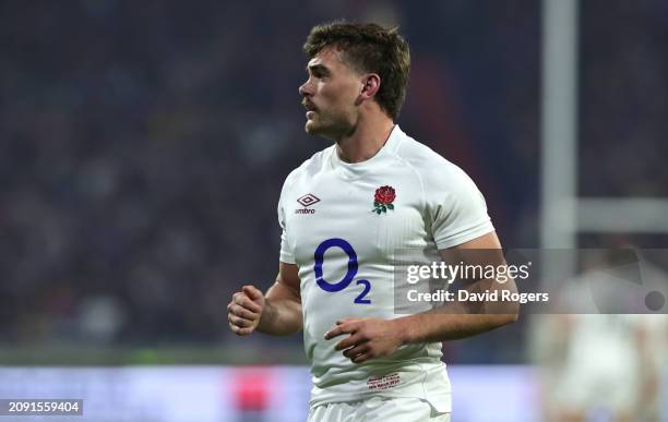 George Furbank of England looks on during the Guinness Six Nations 2024 match between France and England at Groupama Stadium on March 16, 2024 in...