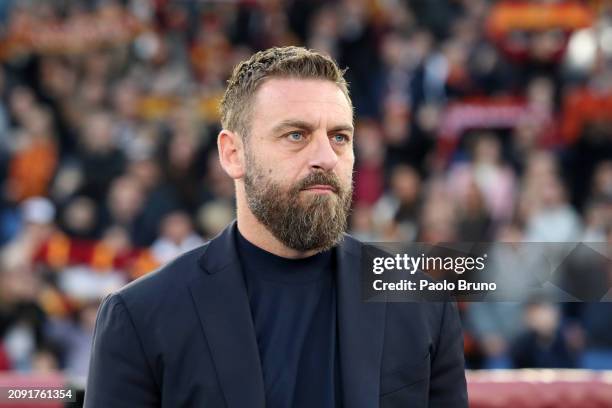 Daniele De Rossi, Head Coach of AS Roma, looks on prior to the Serie A TIM match between AS Roma and US Sassuolo at Stadio Olimpico on March 17, 2024...