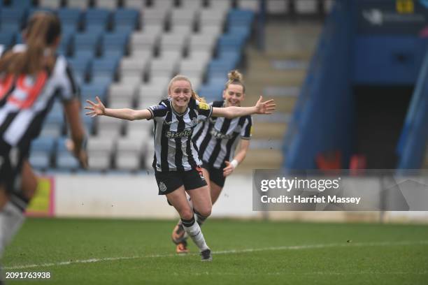 Katie Barker of Newcastle United celebrates scoring the winning goal for her side after being two goals down during the FAWNL Northern Premier...