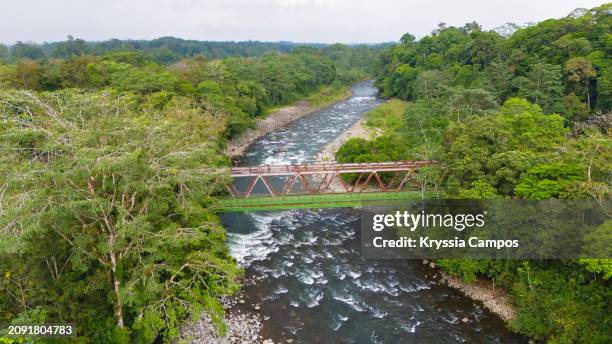 rustic bridge in a tropical paradise - sarapiquí stock-fotos und bilder