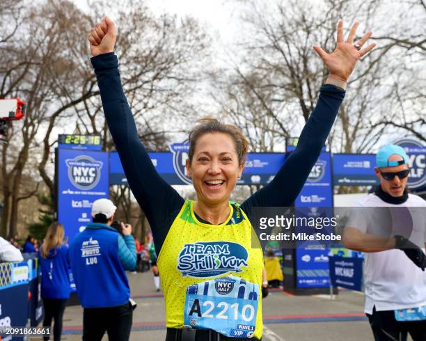 Ginger Zee participates in The 2024 United Airlines NYC Half Marathon is held in New York City. The course starts in Brooklyn and ends in Central...