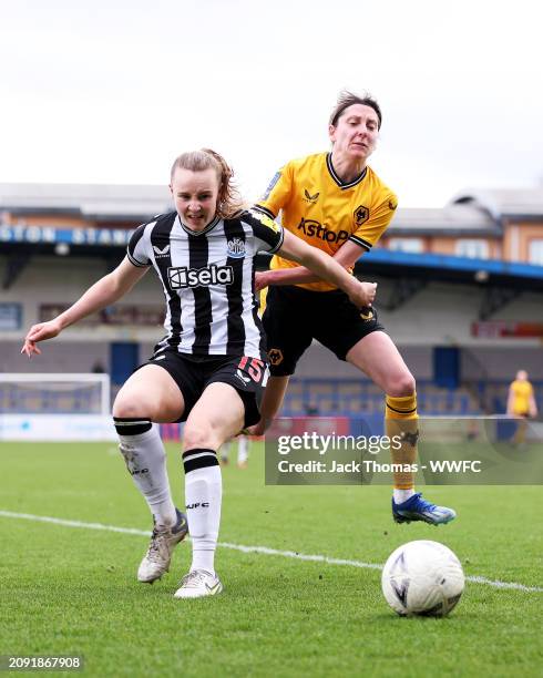Jade Cross of Wolverhampton Wanderers battles for possession against Hannah Greenwood of Newcastle United during the FAWNL Northern Premier Division...