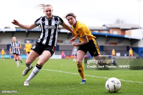 Jade Cross of Wolverhampton Wanderers battles for possession against Hannah Greenwood of Newcastle United during the FAWNL Northern Premier Division...