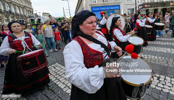 Drummer play during the first Saint Patrick's Day Parade from Avenida da Liberdade to Praça do Comercio in celebration of Irish culture and of St....