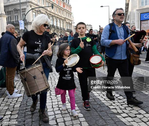 Drummers play during the first Saint Patrick's Day Parade from Avenida da Liberdade to Praça do Comercio in celebration of Irish culture and of St....