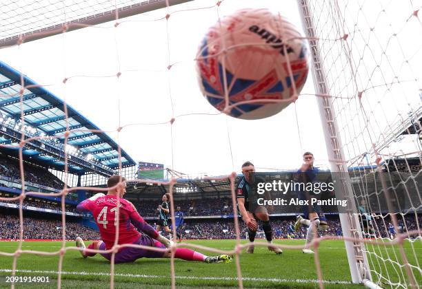 Cole Palmer of Chelsea scores his sides second goal during the Emirates FA Cup Quarter Final between Chelsea FC v Leicester City at Stamford Bridge...