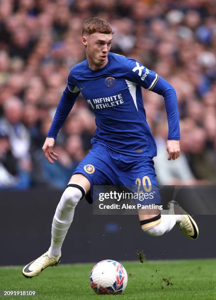 Cole Palmer of Chelsea during the Emirates FA Cup Quarter Final between Chelsea FC v Leicester City at Stamford Bridge on March 17, 2024 in London,...