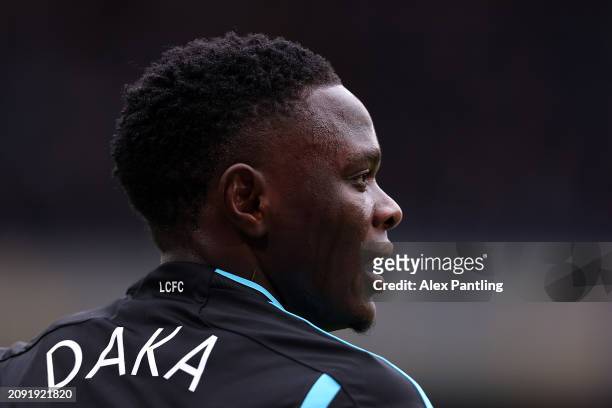 Patson Daka of Leicester City during the Emirates FA Cup Quarter Final between Chelsea FC v Leicester City at Stamford Bridge on March 17, 2024 in...