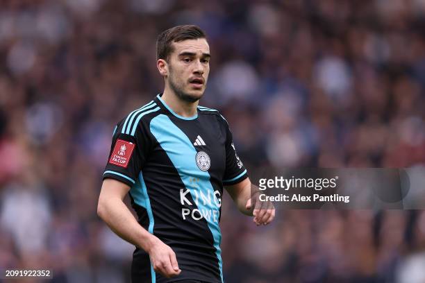 Harry Winks of Leicester City during the Emirates FA Cup Quarter Final between Chelsea FC v Leicester City at Stamford Bridge on March 17, 2024 in...