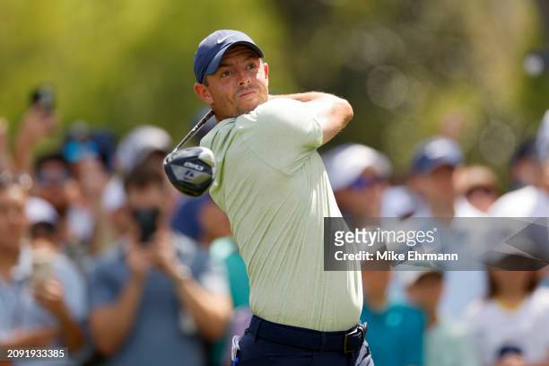 Rory McIlroy of Northern Ireland plays his shot from the ninth tee during the final round of THE PLAYERS Championship at TPC Sawgrass on March 17,...