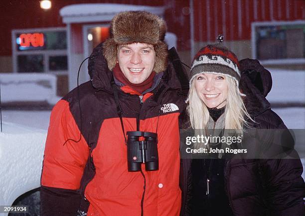 British actor Ewan McGregor bumps into veterinary surgeon Trude Mostue while filming the documentary "In the Wild: Polar Bears of Churchill" in...