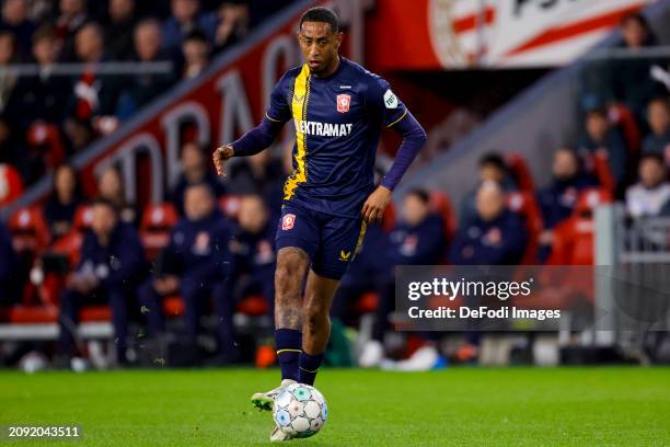 Joshua Brenet of FC Twente controls the ball during the Dutch Eredivisie match between PSV Eindhoven and FC Twente at Philips Stadion on March 17,...