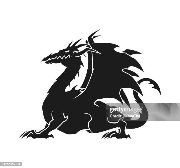 dragon silhouette with spread wings - feng shui stock illustrations
