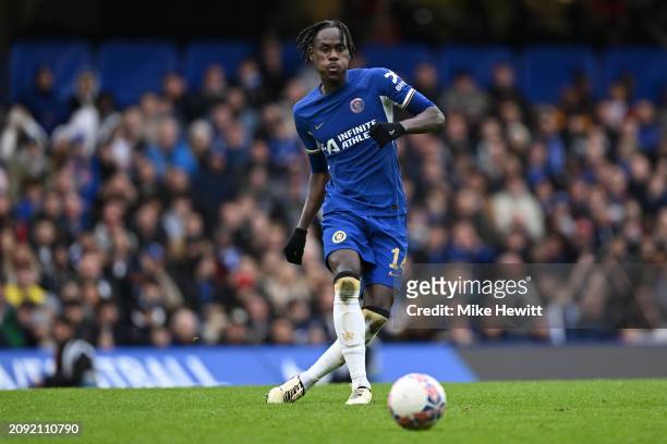 Trevoh Chalobah of Chelsea in action during the Emirates FA Cup Quarter Final between Chelsea FC and Leicester City at Stamford Bridge on March 17,...