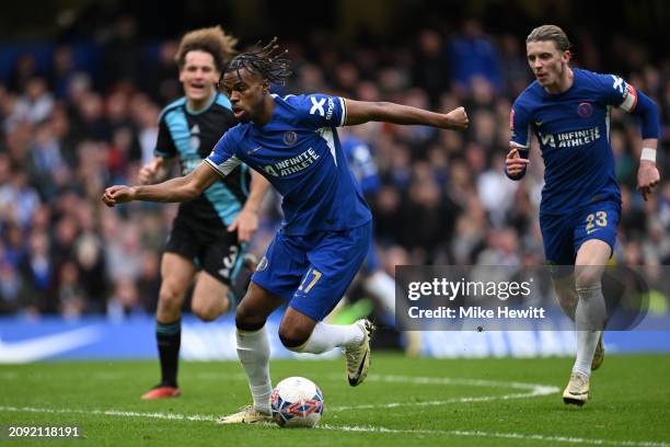 Carney Chukwuemeka of Chelsea in action during the Emirates FA Cup Quarter Final between Chelsea FC and Leicester City at Stamford Bridge on March...