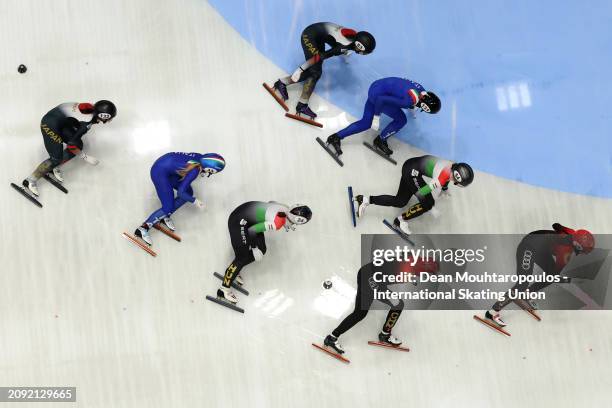 Italy, Hungary, Japan and China compete in the Women 3000m Relay Final B during ISU World Short Track Speed Skating Championships 2024 at AHOY Arena...