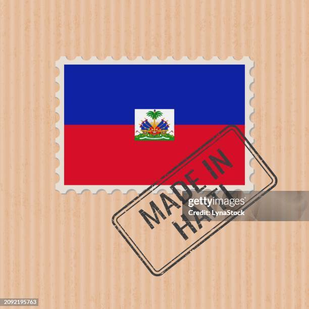 made in haiti badge vector. sticker with haitian national flag. ink stamp isolated on paper background. - hispaniola stock illustrations