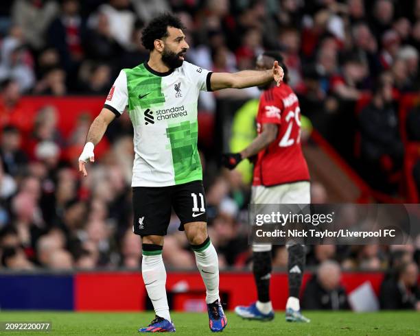 Mohamed Salah of Liverpool during the Emirates FA Cup Quarter Final at Old Trafford on March 17, 2024 in Manchester, England.