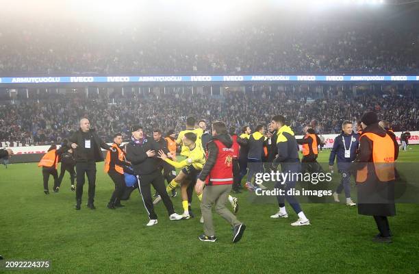 Trabzonspor fans attack football players after Fenerbahçe's win after the Super League match between Trabzonspor v Fenerbahce in Papara Park Stadium...