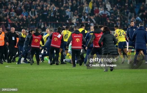 Trabzonspor fans attack football players after Fenerbahçe's win after the Super League match between Trabzonspor v Fenerbahce in Papara Park Stadium...