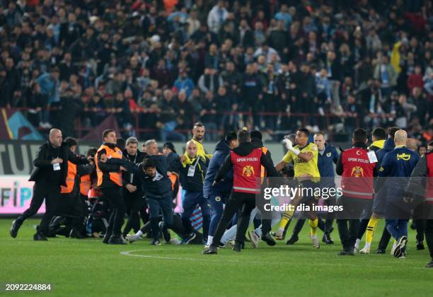 Trabzonspor fans attack football players after Fenerbahçe's win after the Super League match between Trabzonspor v Fenerbahce in Papara Park Stadium...