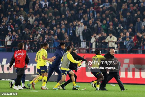 Trabzonspor fans attack football players after Fenerbahçe's win after the Super League match between Trabzonspor v Fenerbahce in Papara Park Stadium...