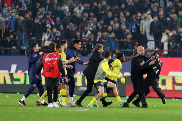 Trabzonspor fans attack football players after Fenerbahçe's win after the Super League match between Trabzonspor v Fenerbahce in Papara Park Stadium...