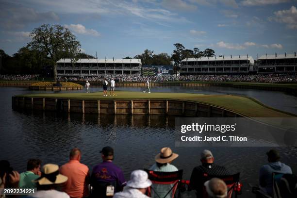 Scottie Scheffler of the United States walks on the 17th green during the final round of THE PLAYERS Championship at TPC Sawgrass on March 17, 2024...