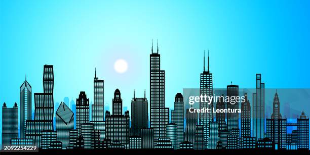 chicago skyline silhouette (all buildings are moveable and complete) - chicago skyline night stock illustrations