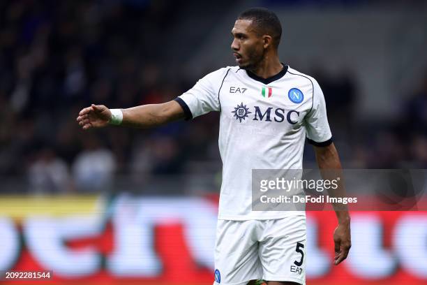 Juan Jesus of Ssc Napoli gestures during the Serie A TIM match between FC Internazionale and SSC Napoli at Stadio Giuseppe Meazza on March 17, 2024...