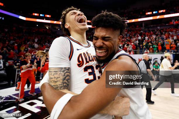 Coleman Hawkins and Quincy Guerrier of the Illinois Fighting Illini celebrate their victory after the game against the Wisconsin Badgers at Target...