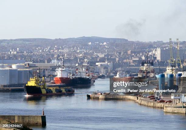 The harbour of Aberdeen, Scotland, circa November 1993.