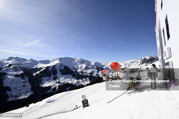 Stefan Rogentin of Team Switzerland at the start during the Audi FIS Alpine Ski World Cup Finals Men's and Women's Downhill Training on March 20,...