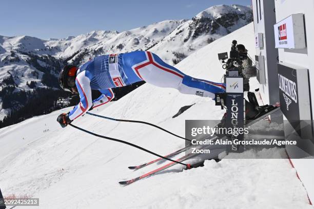 Cyprien Sarrazin of Team France at the start during the Audi FIS Alpine Ski World Cup Finals Men's and Women's Downhill Training on March 20, 2024 in...