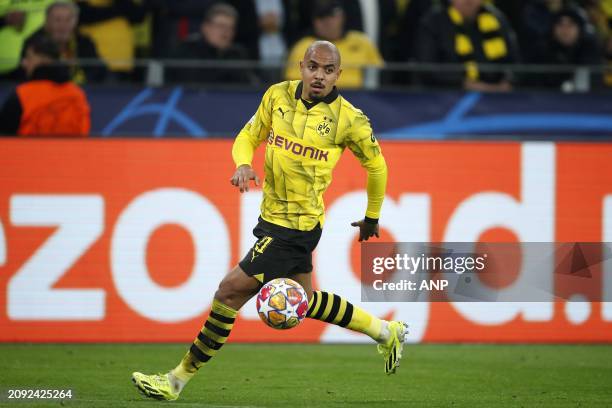 Donyell Malen of Borussia Dortmund during the UEFA Champions League last 16 match between Borussia Dortmund and PSV Eindhoven at Signal Iduna Park on...