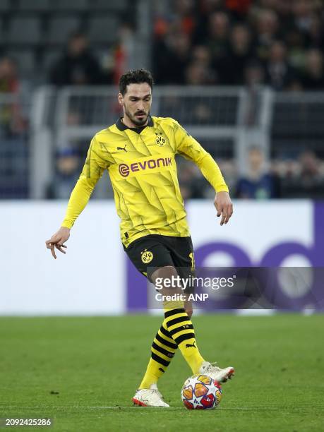 Mats Hummels of Borussia Dortmund during the UEFA Champions League last 16 match between Borussia Dortmund and PSV Eindhoven at Signal Iduna Park on...